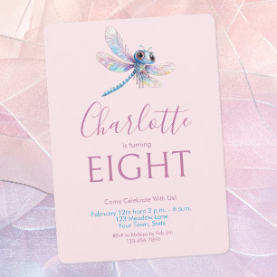 Invitation Aquarelle de libellule Anniversaire de la fille ro