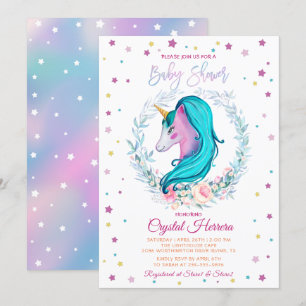 Invitation Aquarelle de licorne douce Baby shower floral