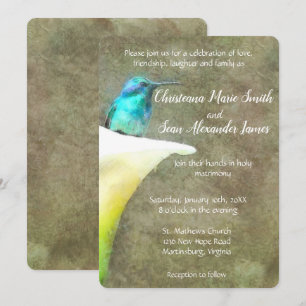 Invitation Aquarelle de Lily Florale d'Oiseau Turquoise blanc
