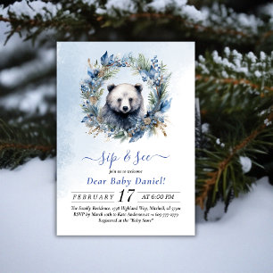 Invitation Aquarelle de l'ours d'hiver Sip et voir l'invitati