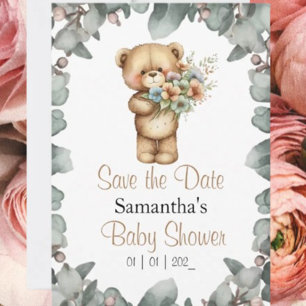 Invitation Aquarelle de l'ours en peluche Blanc la date