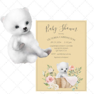 Invitation Aquarelle de l'ours polaire Baby shower jaune