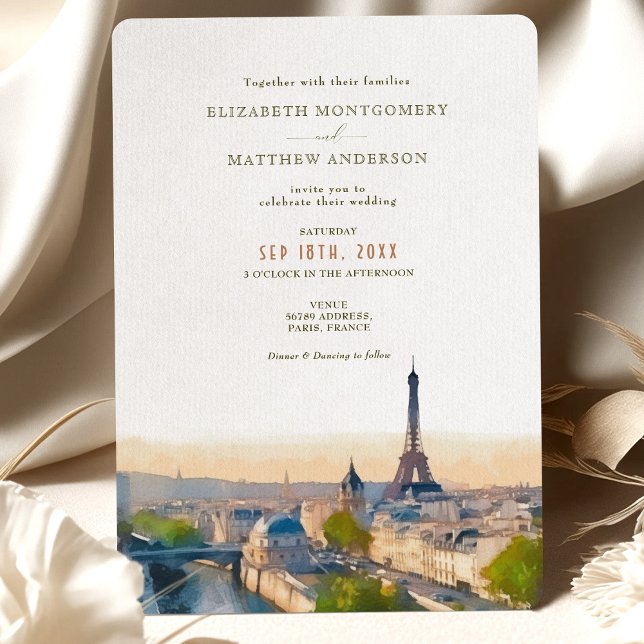 Invitation Aquarelle de mariage de destination Paris France (Créateur téléchargé)
