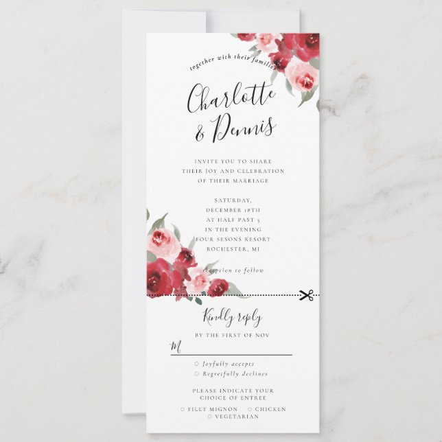 Invitation Aquarelle de mariage floral invite rsvp attaché (Devant)