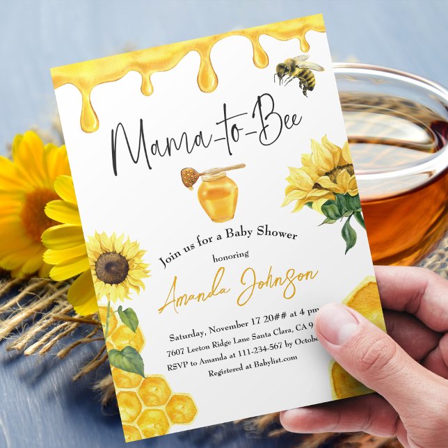 Invitation Aquarelle de miel jaune Baby shower d'abeille de t (Créateur téléchargé)