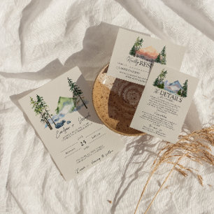 Invitation Aquarelle de montagne Bois Pins Mariage