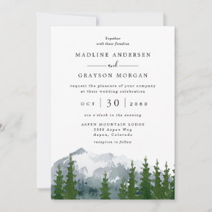 Invitation Aquarelle de montagne Pin rustique Mariage Invi