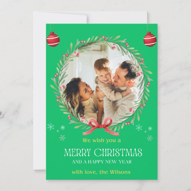 Invitation Aquarelle de Noël Floral Photo Collage (Devant)