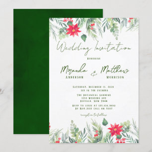 Invitation Aquarelle de Noël Poinsettia Mariage feuille