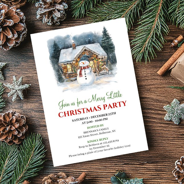 Invitation aquarelle de Noël scène de vacances mod (Modern Holiday Scene Watercolor Christmas Invite)