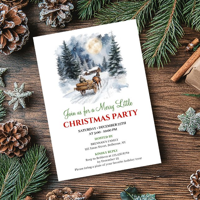 Invitation aquarelle de Noël Scène hivernale fanta (Whimsical Winter Scene Watercolor Christmas Invite)