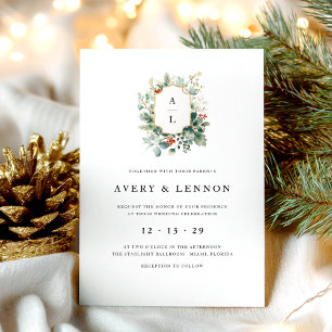 Invitation Aquarelle de Noël Verdure Mariage élégant