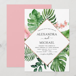 Invitation Aquarelle de palme tropicale Mariage géométrique