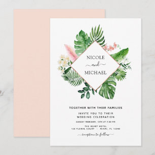 Invitation Aquarelle de palme tropicale Mariage géométrique