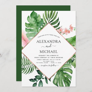 Invitation Aquarelle de palme tropicale Mariage géométrique