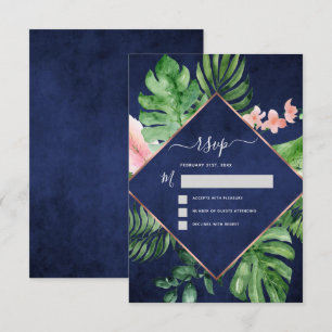 Invitation Aquarelle de palme tropicale Marine Mariage bleu R