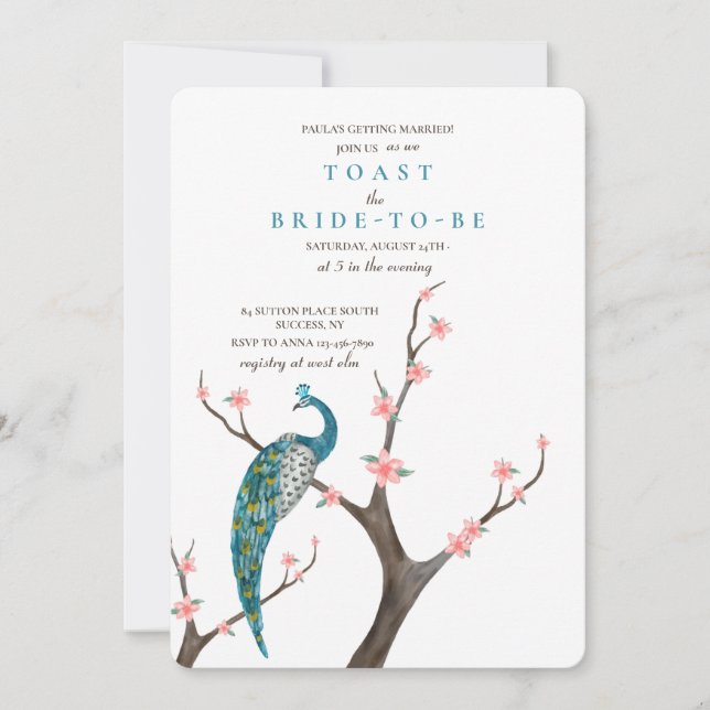 Invitation Aquarelle de paon (Devant)