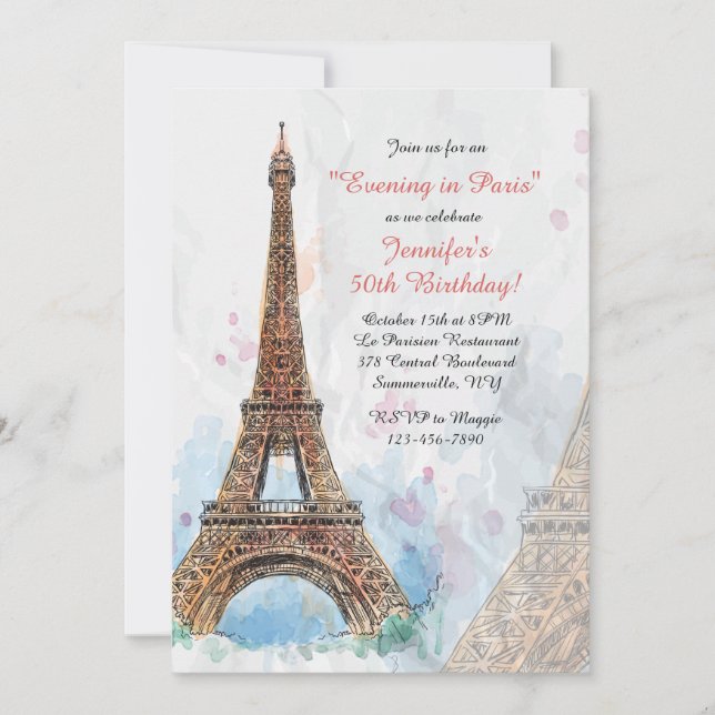 Invitation aquarelle de Paris (Devant)