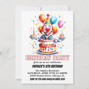 Invitation Aquarelle de petit clown joyeux fête d'anniversair