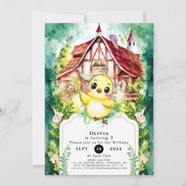 Invitation Aquarelle de petit poulet mignonne Anniversaire (Devant)