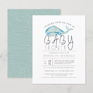Invitation Aquarelle de petite baleine   Baby shower aquatiqu