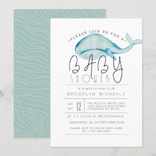 Invitation Aquarelle de petite baleine   Baby shower aquatiqu