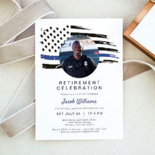 Invitation Aquarelle de police mince ligne bleue Drapeau retr