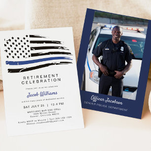 Invitation Aquarelle de police mince ligne bleue Drapeau retr