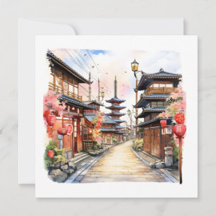 Invitation Aquarelle de printemps cosy de la rue du Japon