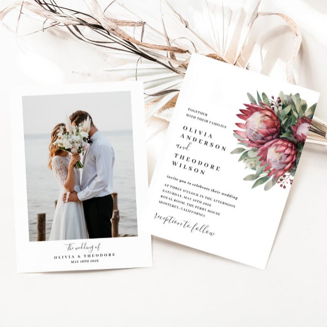 Invitation Aquarelle de Protea autochtone Boho floral Botaniq (Créateur téléchargé)