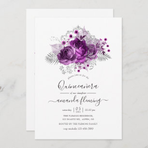 Invitation Aquarelle de prune et d'argent Quinceañera