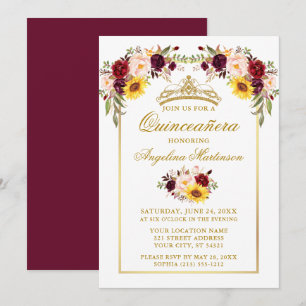 Invitation Aquarelle de Quinceanera Mixte Or Floral