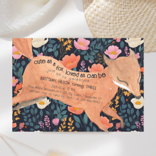 Invitation Aquarelle de renard boisé mignonne Floral 3e anniv