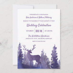 Invitation Aquarelle de rennes pourpre   Mariage d'hiver