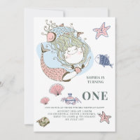 Aquarelle de sirène 1er anniversaire Fête Invitati
