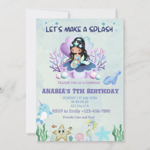 Invitation Aquarelle de sirène magique Anniversaire