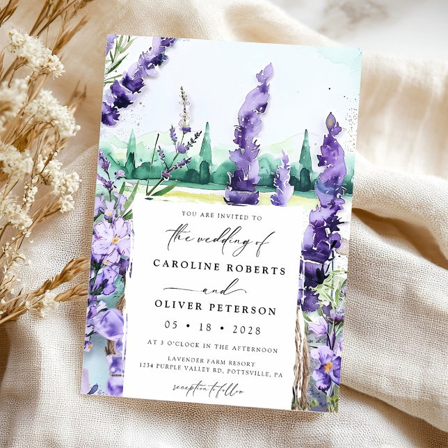 Invitation Aquarelle de terrain lavande Mariage violet (Créateur téléchargé)