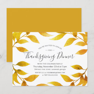Invitation Aquarelle de Thanksgiving Vent d'or de l'automne