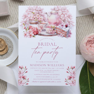 Invitation Aquarelle de thé de la nuptiale cerise en fleurs