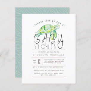 Invitation Aquarelle de tortue Baby shower aquatique