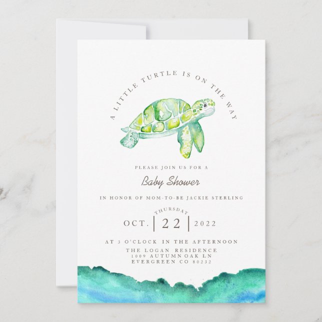 Invitation Aquarelle de tortue | Baby shower Ocean Life (Devant)