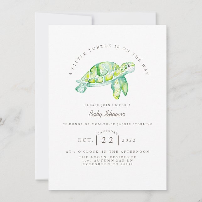 Invitation Aquarelle de tortue | Baby shower Ocean Life (Devant)