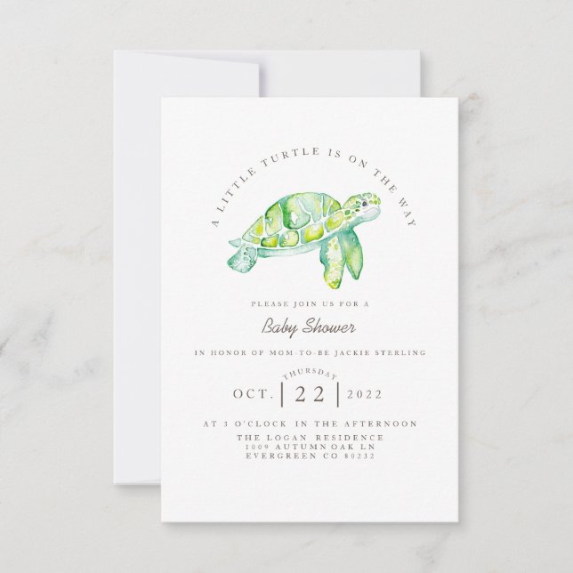 Invitation Aquarelle de tortue | Baby shower Ocean Life (Devant)