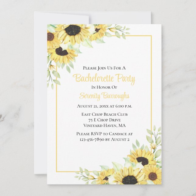 Invitation Aquarelle de tournesol Bachelorette florale jaune (Devant)