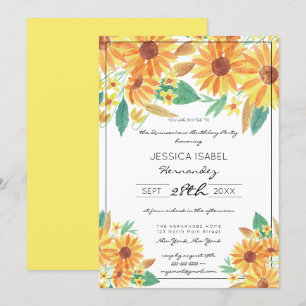 Invitation Aquarelle de tournesol d'été jaune Quinceañera