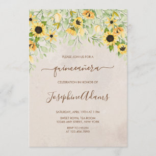 Invitation Aquarelle de tournesol jaune rustique Quinceanera