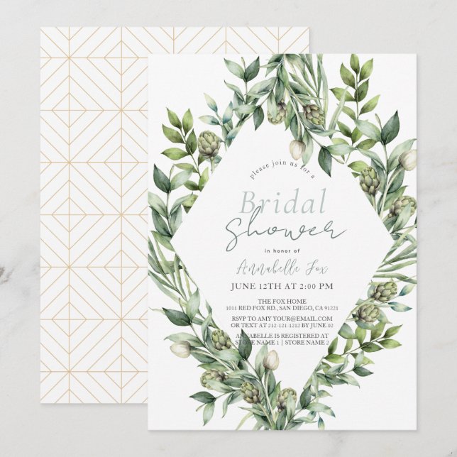 Invitation Aquarelle de verdure Artichoke Fête des mariées ve (Devant / Derrière)