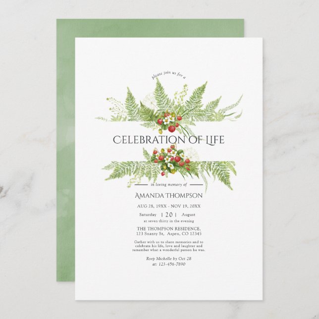 Invitation Aquarelle de verdure Célébration de la vie Photo (Devant / Derrière)