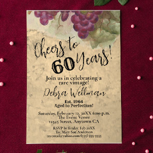 Invitation Aquarelle de vignoble rustique à 60 ans
