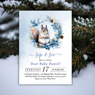 Invitation Aquarelle d'écureuil d'hiver Sip et voir l'invitat
